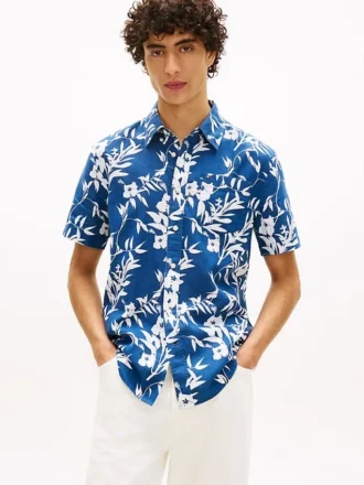 Cămașă din amestec de in cu imprimeu tropical