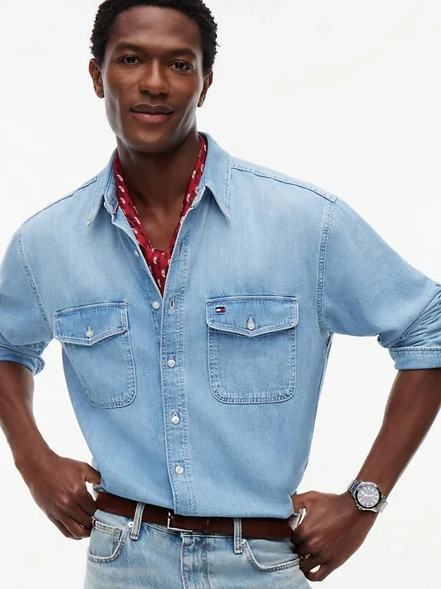 Cămașă din denim cu croială lejeră Cămașă din denim cu croială lejeră