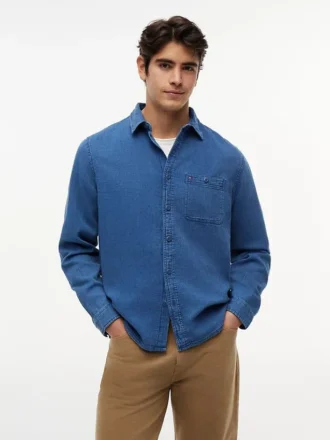 Cămașă din denim cu model waffle vopsită în indigo