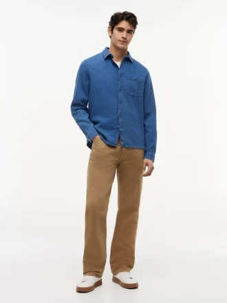 Cămașă din denim cu model waffle vopsită în indigo