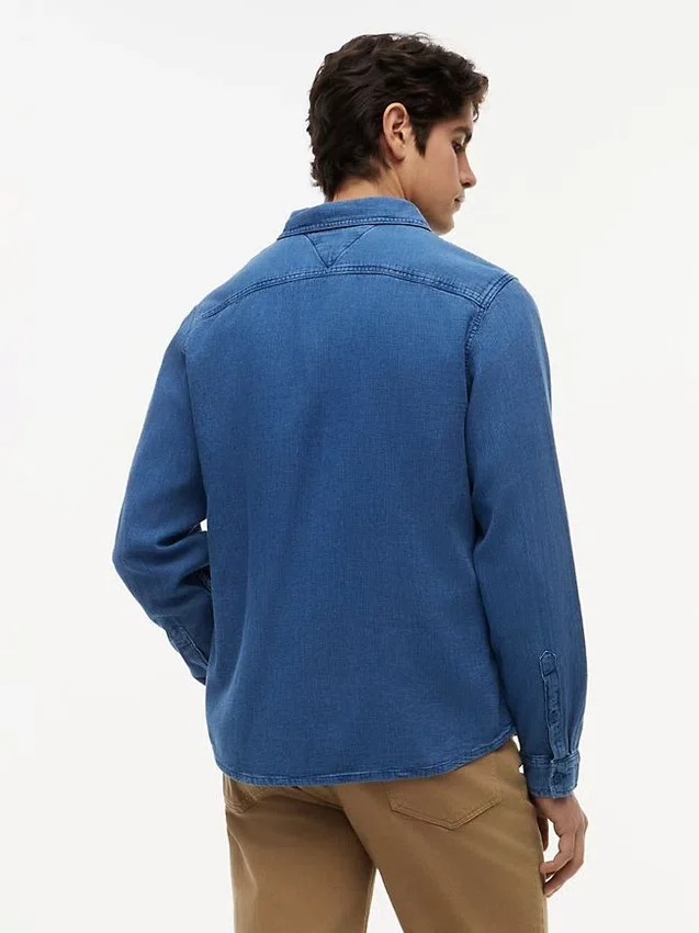 Cămașă din denim cu model waffle vopsită în indigo Cămașă din denim cu model waffle vopsită în indigo