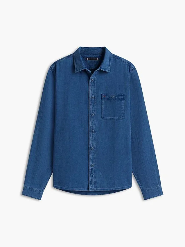 Cămașă din denim cu model waffle vopsită în indigo Cămașă din denim cu model waffle vopsită în indigo