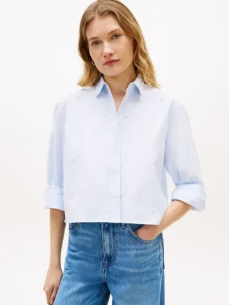 Cămașă scurtă din poplin cu ornamente