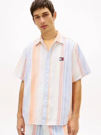 Cămașă Tommy Jeans cu dungi, croială lejeră