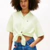Cămașă Tommy Jeans din amestec de in, cu nod în față Cămașă Tommy Jeans din amestec de in, cu nod în față