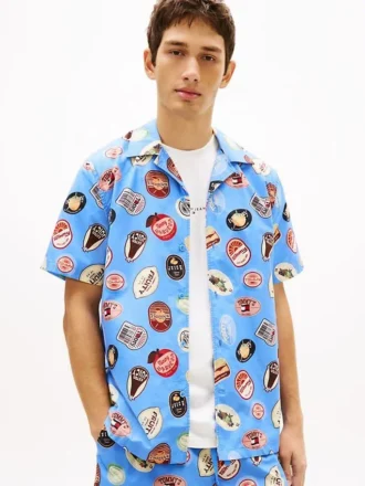 Cămașă Tommy Jeans din poplin imprimat