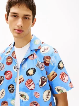 Cămașă Tommy Jeans din poplin imprimat
