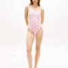 Costum de baie cu bretele și monogramă script pe toată suprafața Costum de baie cu bretele și monogramă script pe toată suprafața