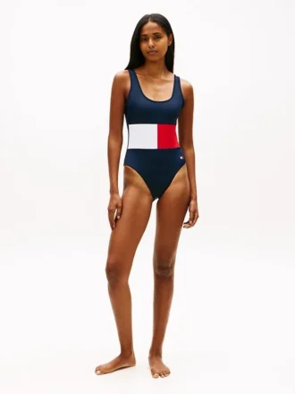 Costum de baie dintr-o bucată cu blocuri de culoare