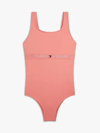 Costum de baie pentru fete cu guler pătrat și logo