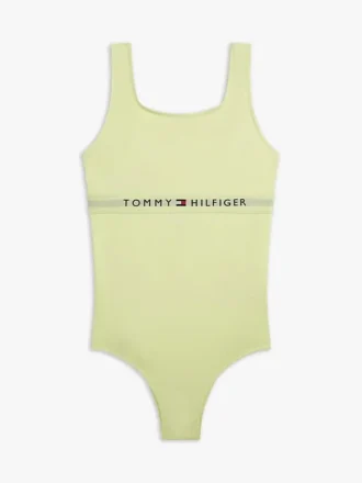 Costum de baie pentru fete cu guler pătrat și logo
