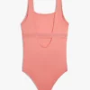Costum de baie pentru fete cu guler pătrat și logo Costum de baie pentru fete cu guler pătrat și logo