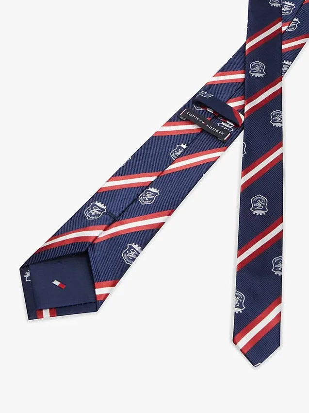 Cravată din mătase cu dungi și monogramă Cravată din mătase cu dungi și monogramă