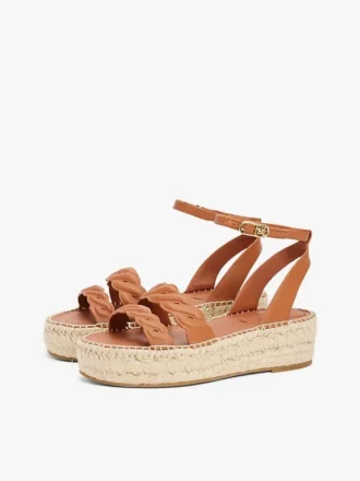 Espadrile cu platformă și curele răsucite din piele Espadrile cu platformă și curele răsucite din piele