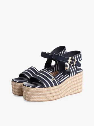 Espadrile cu platformă și toc în formă de pană cu dungi bretone Espadrile cu platformă și toc în formă de pană cu dungi bretone