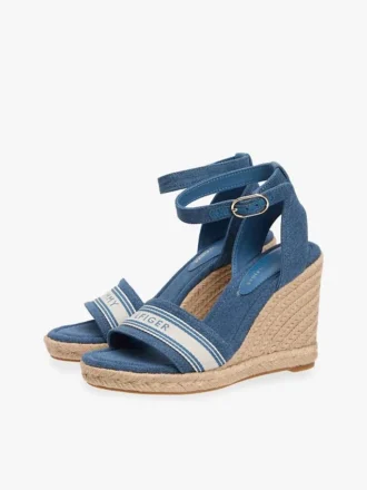 Espadrile cu talpă înaltă din denim cu logo
