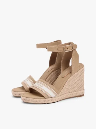 Espadrile cu talpă înaltă din denim cu logo Espadrile cu talpă înaltă din denim cu logo