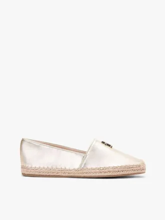 Espadrile din piele metalizată cu TH Monogram
