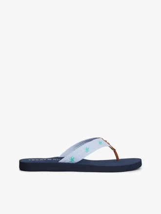 Flip-flopi din pânză cu monogramă brodată