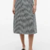 Fustă midi din amestec de in și bumbac cu imprimeu gingham Fustă midi din amestec de in și bumbac cu imprimeu gingham