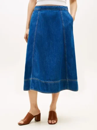 Fustă midi din denim cu talie înaltă și croi evazat
