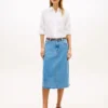 Fustă midi din denim cu tiv brut Fustă midi din denim cu tiv brut