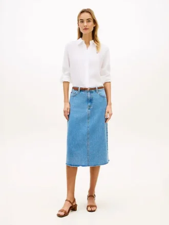 Fustă midi din denim cu tiv brut