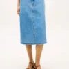 Fustă midi din denim cu tiv brut Fustă midi din denim cu tiv brut