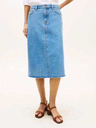 Fustă midi din denim cu tiv brut
