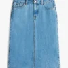 Fustă midi din denim cu tiv brut Fustă midi din denim cu tiv brut
