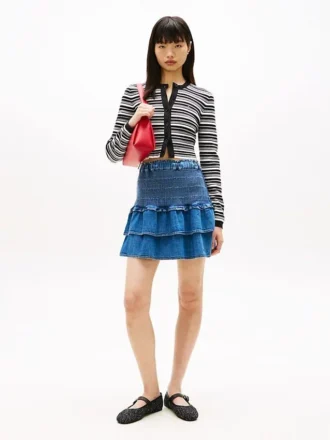 Fustă mini din cambric cu volane Tommy Jeans