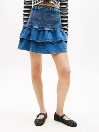 Fustă mini din cambric cu volane Tommy Jeans
