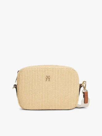 Geantă crossbody din rafie cu logo monogramă