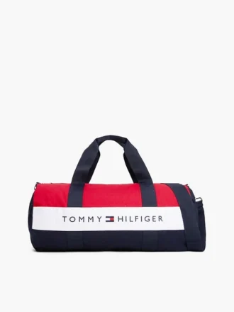 Geantă de voiaj din pânză cu blocuri de culoare și logo Tommy