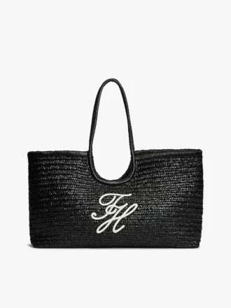 Geantă maxi din rafie cu monogramă script