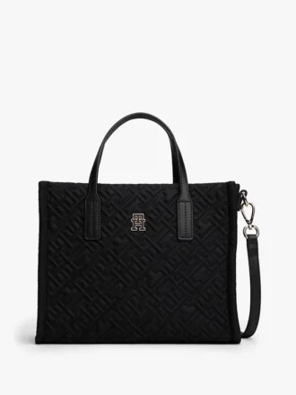 Geantă mini din nailon cu monogramă și cusături decorative