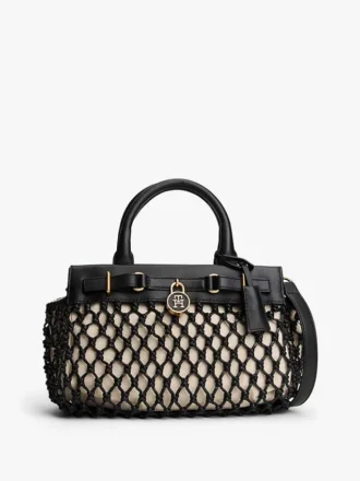 Geantă mini din piele cu macrame Geantă mini din piele cu macrame