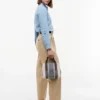 Geantă mini tip satchel din jacquard cu dungi Geantă mini tip satchel din jacquard cu dungi