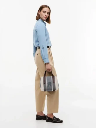 Geantă mini tip satchel din jacquard cu dungi