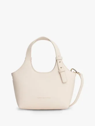 Geantă mini tote cu logo metalic și textură granulată