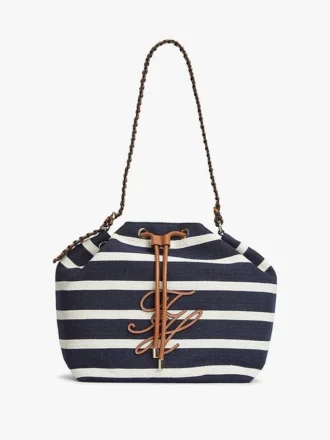 Geantă tip sac cu monogramă script și dungi bretone
