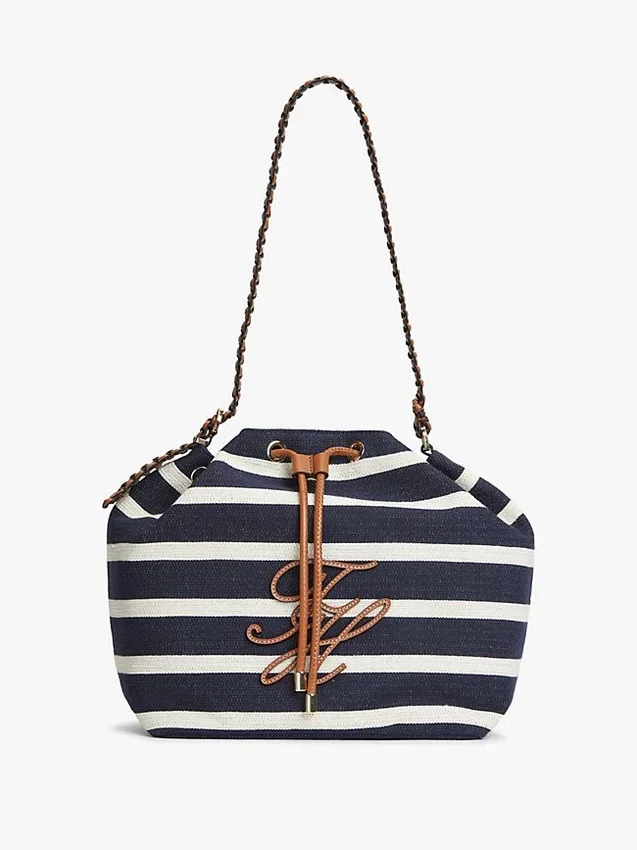 Geantă tip sac cu monogramă script și dungi bretone Geantă tip sac cu monogramă script și dungi bretone