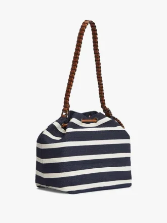 Geantă tip sac cu monogramă script și dungi bretone