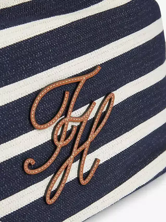 Geantă tip sac cu monogramă script și dungi bretone Geantă tip sac cu monogramă script și dungi bretone