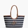 Geantă tote cu monogramă script și dungi bretone Geantă tote cu monogramă script și dungi bretone