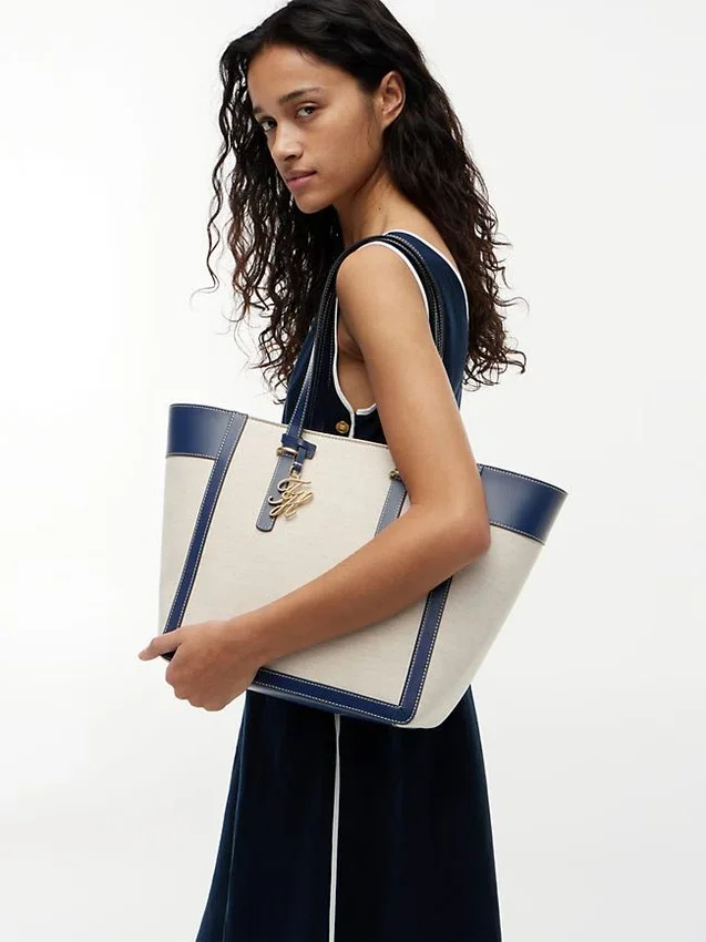 Geantă tote din pânză cu monogramă script Geantă tote din pânză cu monogramă script