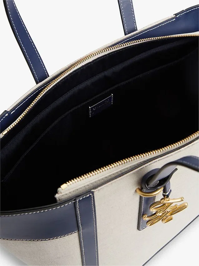 Geantă tote din pânză cu monogramă script Geantă tote din pânză cu monogramă script