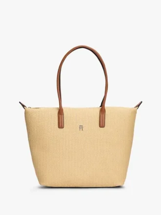 Geantă tote din rafie cu logo monogramă