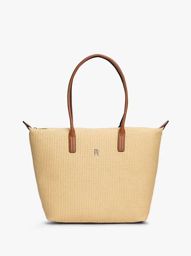 Geantă tote din rafie cu logo monogramă Geantă tote din rafie cu logo monogramă