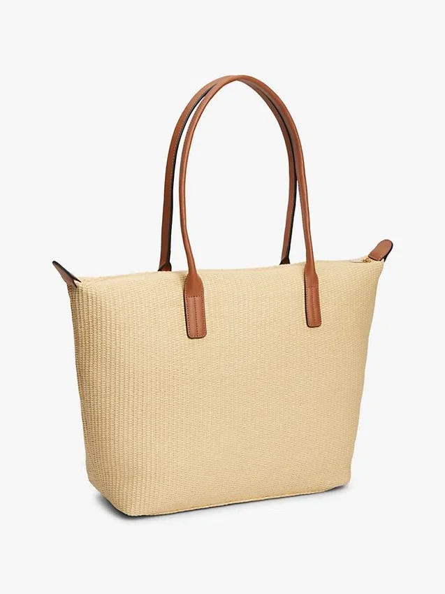 Geantă tote din rafie cu logo monogramă Geantă tote din rafie cu logo monogramă